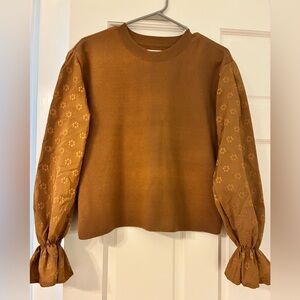 Anthropologie Golden Color Sweater with Patterned Sleeves